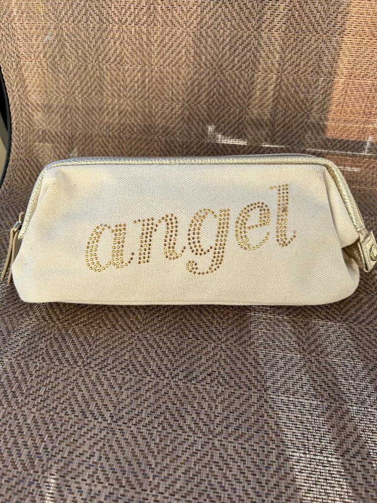 Victoria’s Secret Angel, Cream Canvas Cosmetic Bag. Gold Detailed Design.